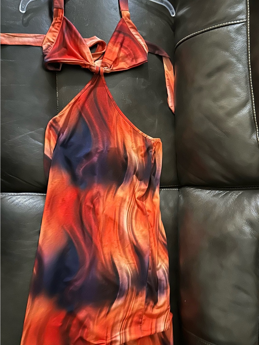 One-Shoulder Orange-Red Marble Maxi Dress